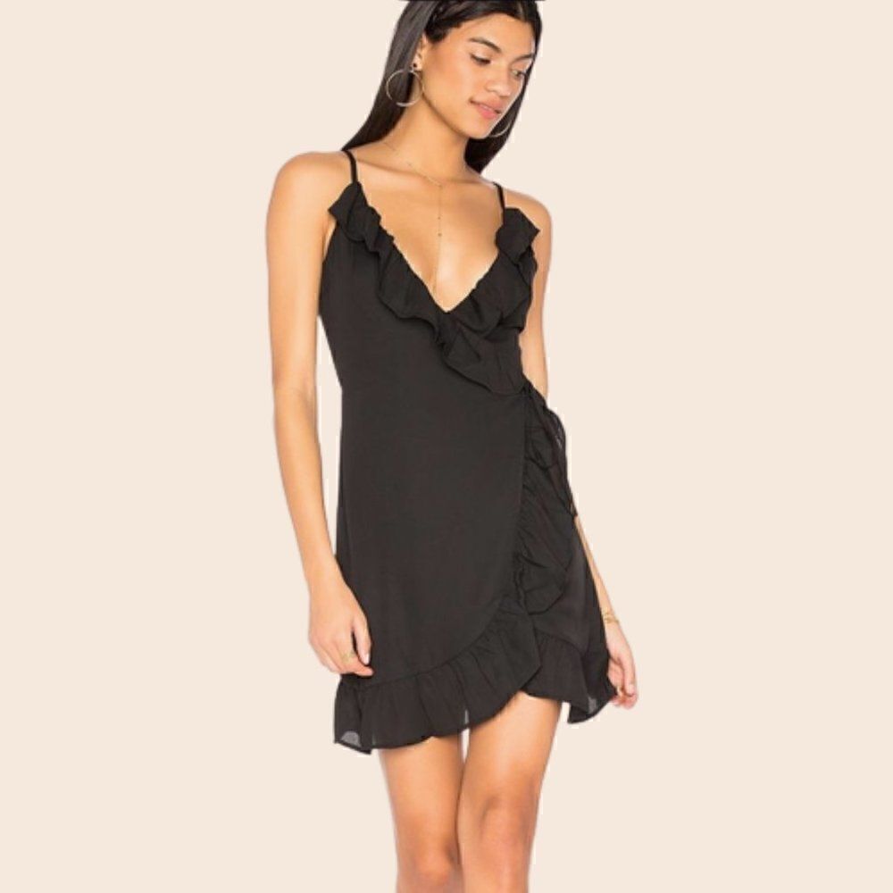 Lioness All Summer Long Black Ruffle Wrap Dress Size XS